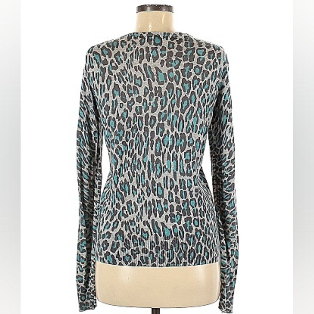 VTG Lucky Brand Long Sleeve Animal Print Cardigan Gray and Blue Size Medium - Picture 2 of 6